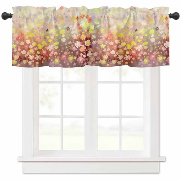 Hokiten Rod Pocket Curtain Valance, Orange Spring Floral Farmhouse Window Valance for Living Room, Bedroom, Kitchen Modern Oil Painted Daisy Botanical 42"W x 12"L