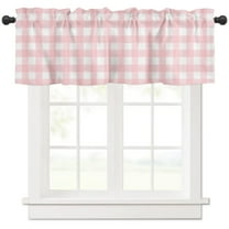 Hokiten Rod Pocket Curtain Valance, Pink Buffalo Plaid Farmhouse Window Valance for Living Room, Bedroom, Kitchen Farmhouse Pink White Checkered 60"W x 18"L