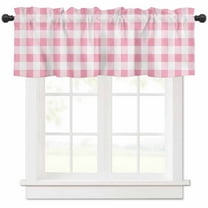 Hokiten Rod Pocket Curtain Valance, Pink White Plaid, Farmhouse Window Valance for Living Room, Bedroom, Kitchen Contemporary Simple Buffalo Plaid Check 42"W x 12"L