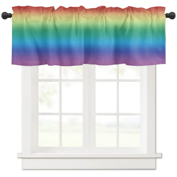 Hokiten Rod Pocket Curtain Valance, Rainbow Colored, Farmhouse Window Valance for Living Room, Bedroom, Kitchen Abstract Ombre Red Green Blue Purple Art 42"W x 12"L