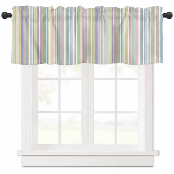 Hokiten Rod Pocket Curtain Valance, Rainbow Striped Farmhouse Window Valance for Living Room, Bedroom, Kitchen Geometric Blue Pink Green Purple Yellow 42"W x 18"L