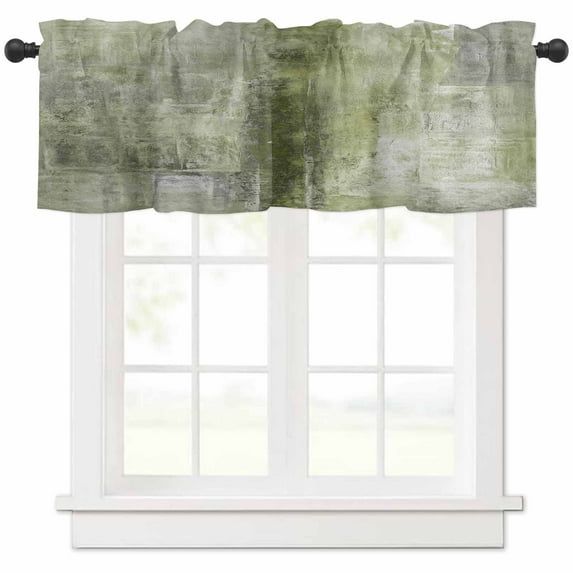 Hokiten Rod Pocket Curtain Valance, Sage Green Oil Painting Farmhouse Window Valance for Living Room, Bedroom, Kitchen Modern Abstract Graffiti Street Art 54"W x 18"L