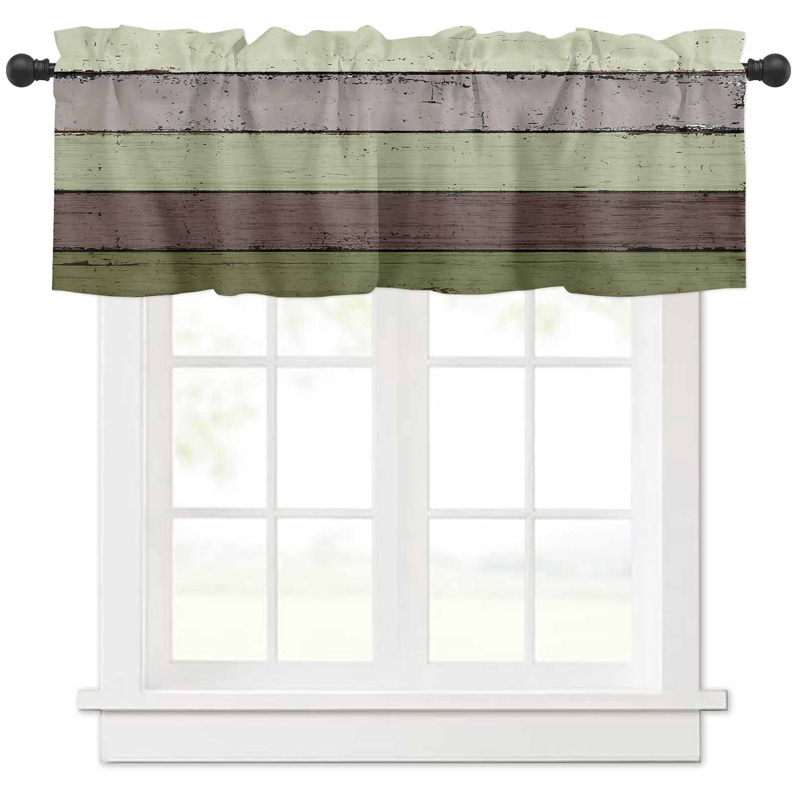 Rustic Valance Hokiten Rod Pocket Curtain Valance, Sage Green Wooden Farmhouse Window ...