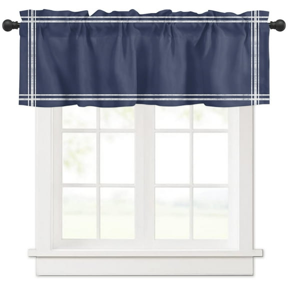 Hokiten Rod Pocket Curtain Valance, Solid Dark Blue, Farmhouse Window Valance for Living Room, Bedroom, Kitchen Pure Color 54"W x 18"L