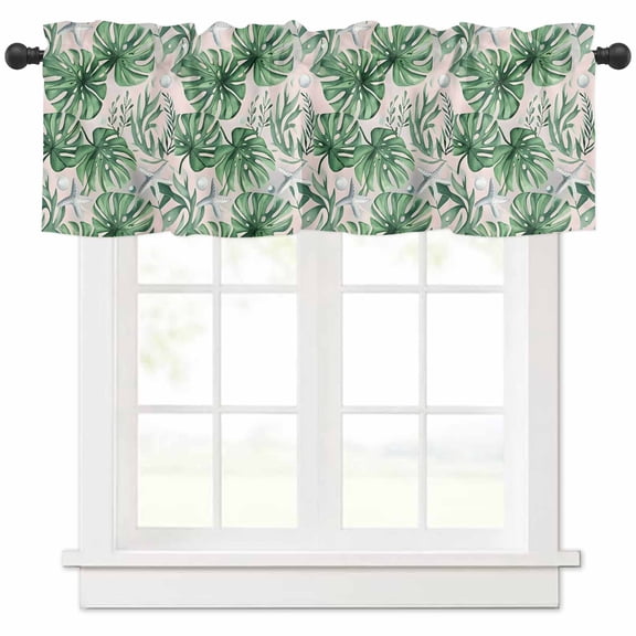 Hokiten Rod Pocket Curtain Valance, Summer Green Leaves Farmhouse Window Valance for Living Room, Bedroom, Kitchen Ocean Starfish Tropical Plants 42"W x 18"L