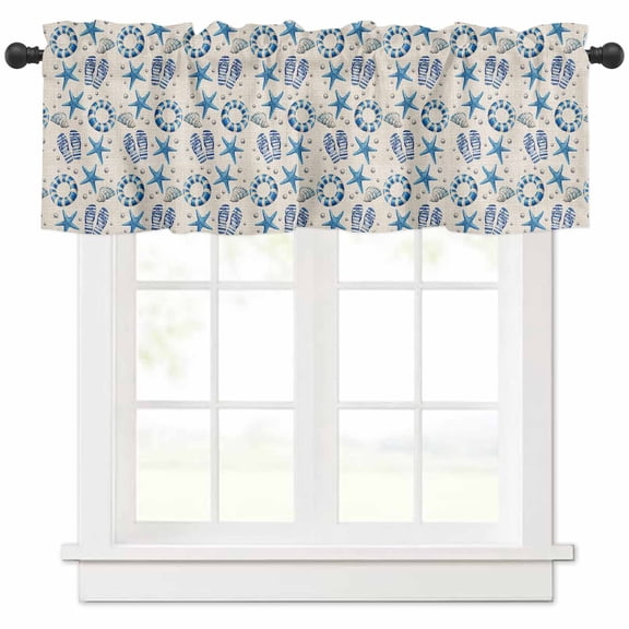 Hokiten Rod Pocket Curtain Valance, Summer Starfish Farmhouse Window Valance for Living Room, Bedroom, Kitchen Swimming Circle Flip Flops Artwork 60"W x 18"L