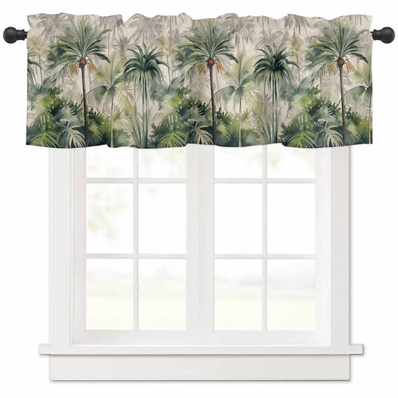 Hokiten Rod Pocket Curtain Valance, Summer Tropical Leaves Farmhouse Window Valance for Living Room, Bedroom, Kitchen Green Palm Trees Botanical 54"W x 18"L