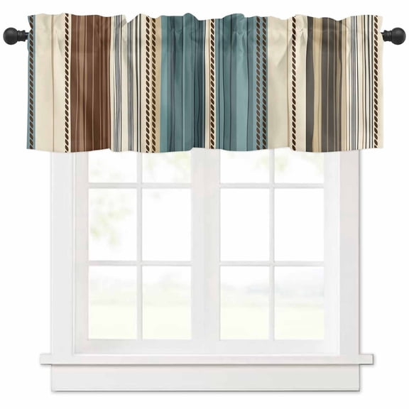 Hokiten Rod Pocket Curtain Valance, Teal Boho Stripes Farmhouse Window Valance for Living Room, Bedroom, Kitchen Modern Bohemia Brown Beige Texture 42"W x 18"L