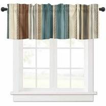 Hokiten Rod Pocket Curtain Valance, Teal Boho Stripes Farmhouse Window Valance for Living Room, Bedroom, Kitchen Modern Bohemia Brown Beige Texture 54"W x 18"L