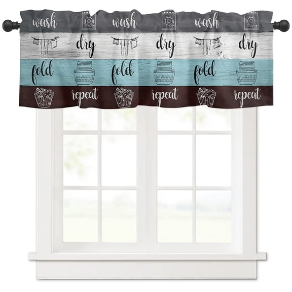 Hokiten Rod Pocket Curtain Valance, Teal Gray Brown Farmhouse Window Valance for Living Room, Bedroom, Kitchen Vintage Art Wooden Retro 42"W x 18"L