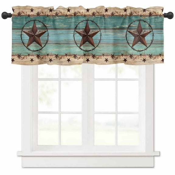 Hokiten Rod Pocket Curtain Valance, Texas Star Country Farmhouse Window Valance for Living Room, Bedroom, Kitchen Western Old Wooden Board Vintage 42"W x 18"L
