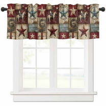 Hokiten Rod Pocket Curtain Valance, Texas Star Vintage Farmhouse Window Valance for Living Room, Bedroom, Kitchen Country Star Western Cowboy 42"W x 12"L