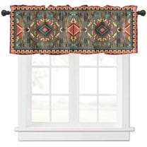 Hokiten Rod Pocket Curtain Valance, Vintage Southwest Farmhouse Window Valance for Living Room, Bedroom, Kitchen Ethnic Modern Geometric 54"W x 18"L