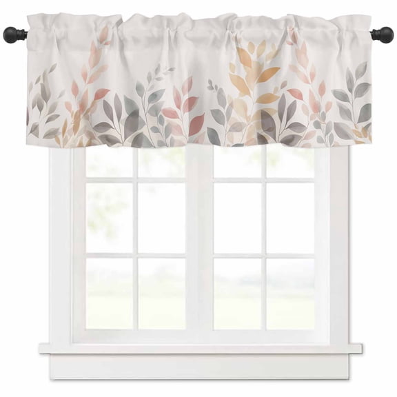 Hokiten Rod Pocket Curtain Valance, Watercolor Leaves Farmhouse Window Valance for Living Room, Bedroom, Kitchen Botanical Eucalyptus Leaves Plant 42"W x 12"L