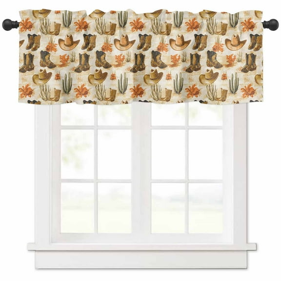 Hokiten Rod Pocket Curtain Valance, Western Cowboy Farmhouse Window Valance for Living Room, Bedroom, Kitchen Vintage Brown Desert Botanical 42"W x 18"L
