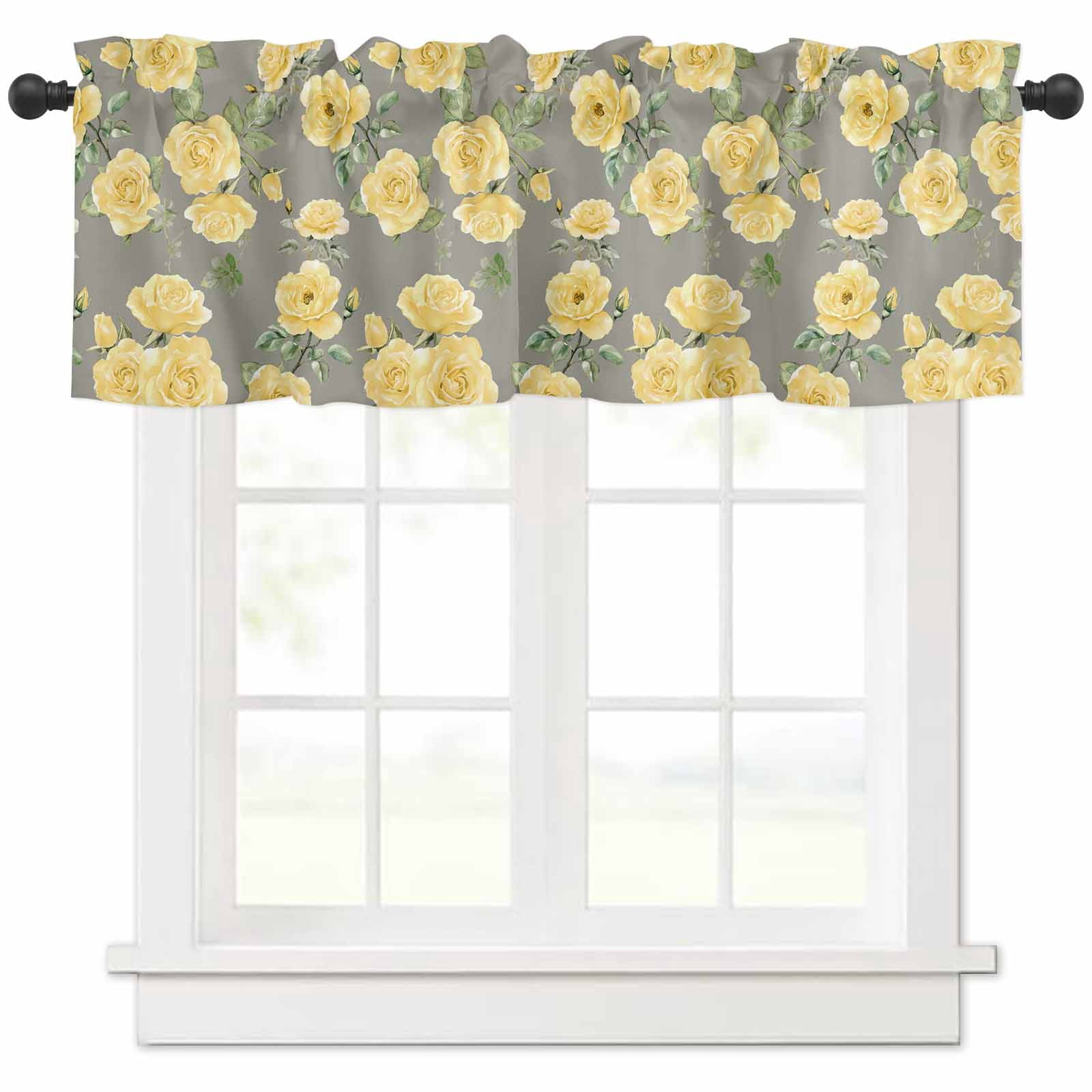 Hokiten Rod Pocket Curtain Valance, Yellow Floral Farmhouse Window ...