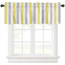 Hokiten Rod Pocket Curtain Valance, Yellow Grey Striped Farmhouse Window Valance for Living Room, Bedroom, Kitchen Geometric Vertical Stripes White 42"W x 12"L