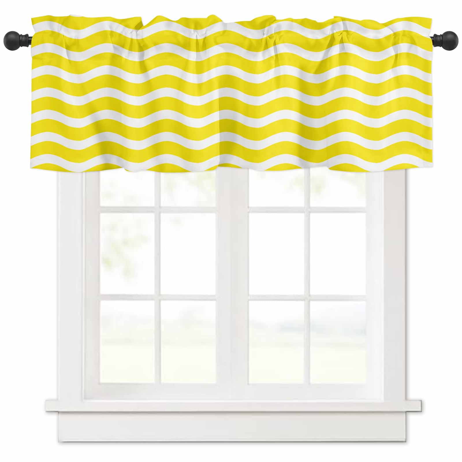Hokiten Rod Pocket Curtain Valance, Yellow White Farmhouse Window ...