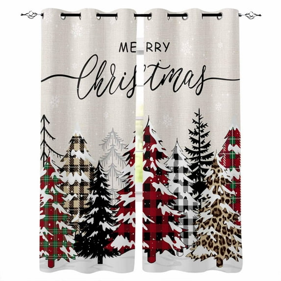 Hokiten Rustic Christmas Tree Blackout Curtains | Light Blocking Print Window Curtains, Winter Xmas Tree Snowflake Thermal Insulated Window Drapes for Living Room Kitchen Cafe (2 Panels, 84"W x 54"L)
