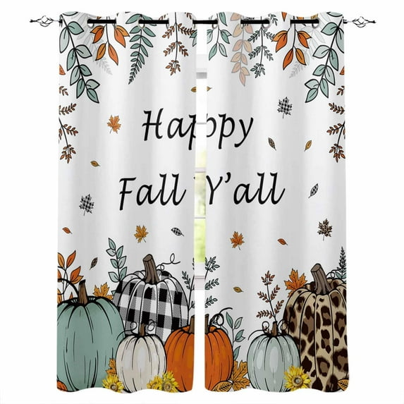 Hokiten Sage Green Fall Blackout Curtains | Light Blocking Print Window Curtains, Thanksgiving Pumpkins Botanical Thermal Insulated Window Drapes for Living Room Kitchen Cafe (2 Panels, 55"W x 39"L)