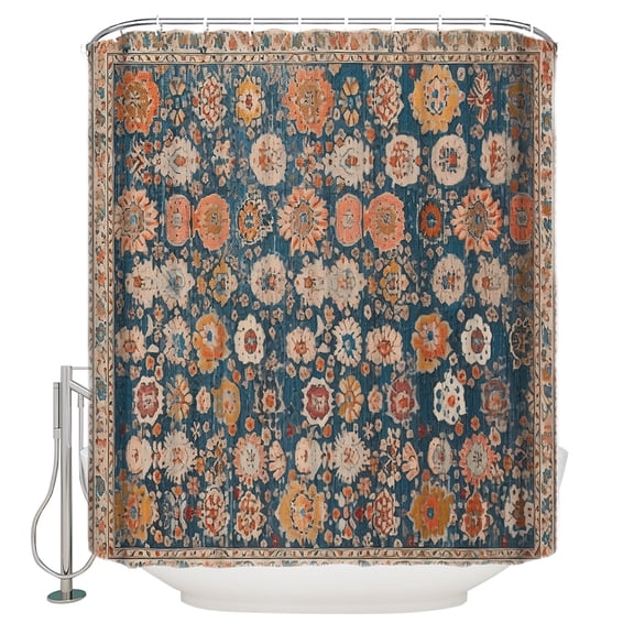 Hokiten Shower Curtain, Blue Flower Print, Fabric Shower Curtains for Bathroom, Farmhouse Boho Decorative Patterns Bath Curtain Waterproof Bathtub Curtains with 12 Hooks, Large 72" x 78"