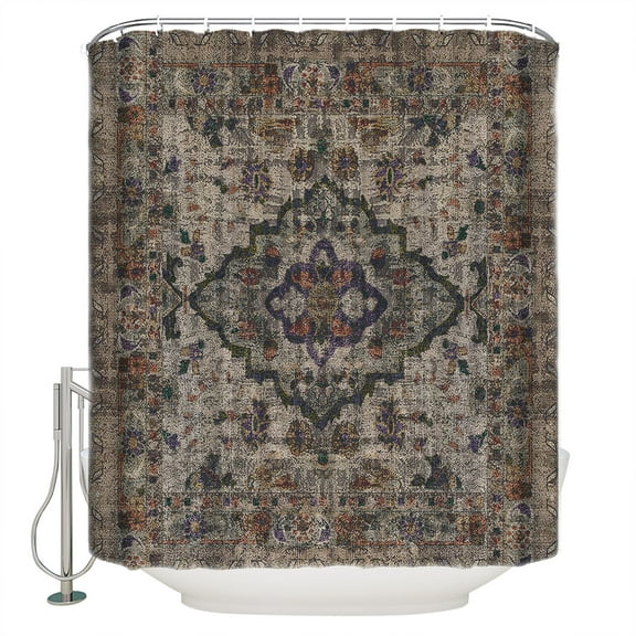 Hokiten Shower Curtain, Boho Vintage Fabric Shower Curtains for Bathroom, Modern Geometric Abstract Art Retro Flowers Bath Curtain Waterproof Bathtub Curtains with 12 Hooks, Small 36" x 72"