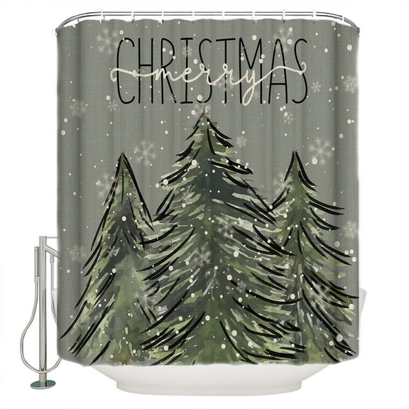 Hokiten Shower Curtain, Christmas Tree Fabric Shower Curtains for Bathroom, Xmas Tree Winter Snowflake Grey Rustic Bath Curtain Waterproof Bathtub Curtains with 12 Hooks, 48" x 72"
