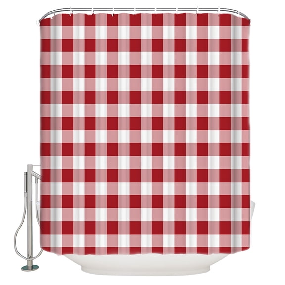 Hokiten Shower Curtain, Farmhouse Red Plaid Fabric Shower Curtains for Bathroom, Rustic Red White Checkered Bath Curtain Waterproof Bathtub Curtains with 12 Hooks, Small 36" x 72"