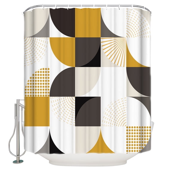Hokiten Shower Curtain, Geometry, Fabric Shower Curtains for Bathroom, Abstract Middle Century Boho Orange Black Grey Polka Dot Bath Curtain Waterproof Bathtub Curtains with 12 Hooks, 48" x 72"