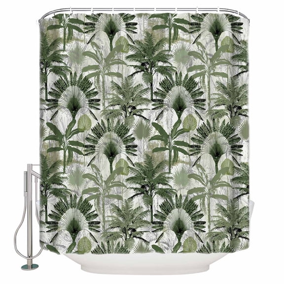 Hokiten Shower Curtain, Green Tropical Leaves Fabric Shower Curtains for Bathroom, Summer Palm Trees Botanical Bath Curtain Waterproof Bathtub Curtains with 12 Hooks, Standard 72" x 72"