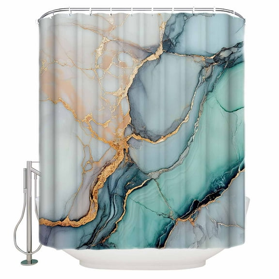 Hokiten Shower Curtain, Marble Fabric Shower Curtains for Bathroom, Turquoise Gray Blue Gradient Modern Geometric Bath Curtain Waterproof Bathtub Curtains with 12 Hooks, Standard 72" x 72"