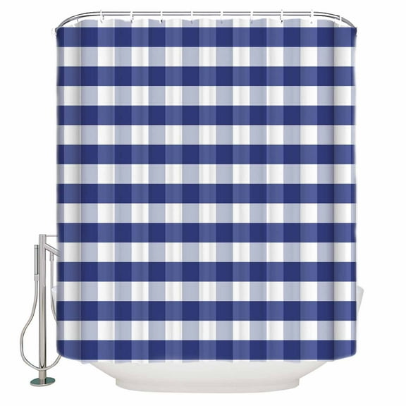 Hokiten Shower Curtain, Navy Blue Checkered Fabric Shower Curtains for Bathroom, Farmhouse Blue White Buffalo Plaid Bath Curtain Waterproof Bathtub Curtains with 12 Hooks, 48" x 72"