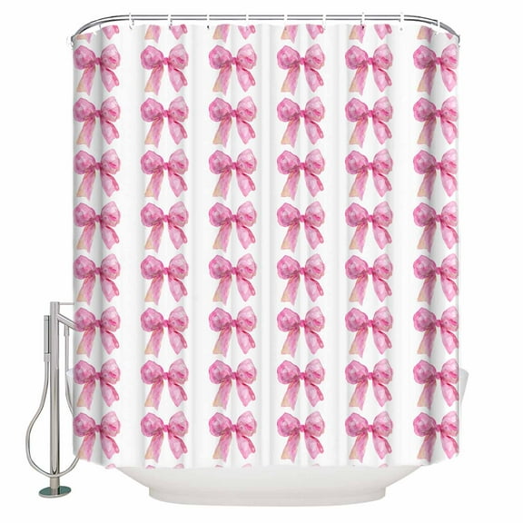 Hokiten Shower Curtain, Pink Bow Ribbon Fabric Shower Curtains for Bathroom, Bowknot Bow Tie Aesthetics Minimalist Bath Curtain Waterproof Bathtub Curtains with 12 Hooks, Small 36" x 72"
