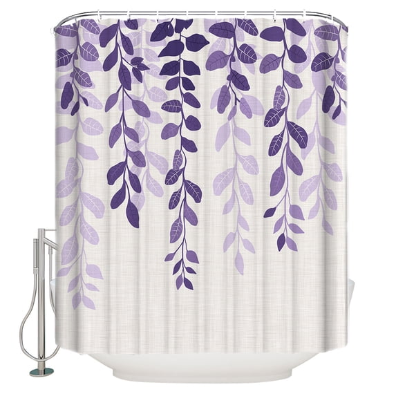 Hokiten Shower Curtain, Purple Ombre Botanical Fabric Shower Curtains for Bathroom, Watercolor Pastoral Leaf Farmhouse Bath Curtain Waterproof Bathtub Curtains with 12 Hooks, Large 72" x 78"