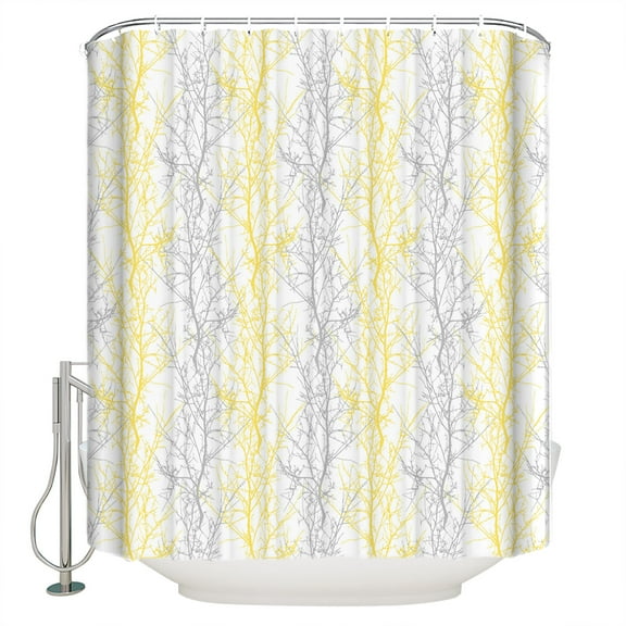 Hokiten Shower Curtain, Yellow Gray Fabric Shower Curtains for Bathroom, Pastoral Botanical Branch Aesthetics Bath Curtain Waterproof Bathtub Curtains with 12 Hooks, Small 36" x 72"