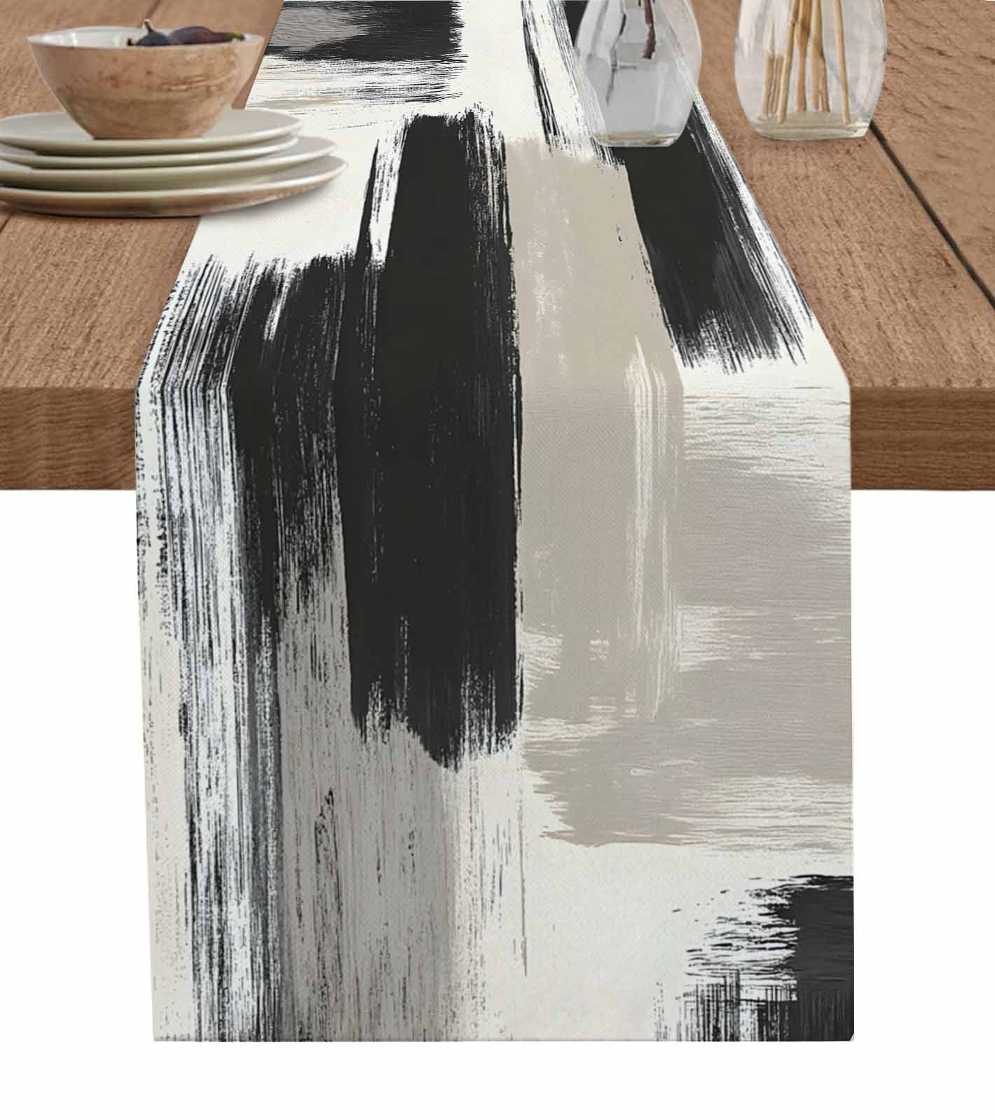 Hokiten Table Runners 108 Inches Long Dress Scarves, Black White Farmhouse Coffee/Dining/Kitchen Table Runner for Living Room, Modern Oil Painting Abstract Artwork 13x108 Inch