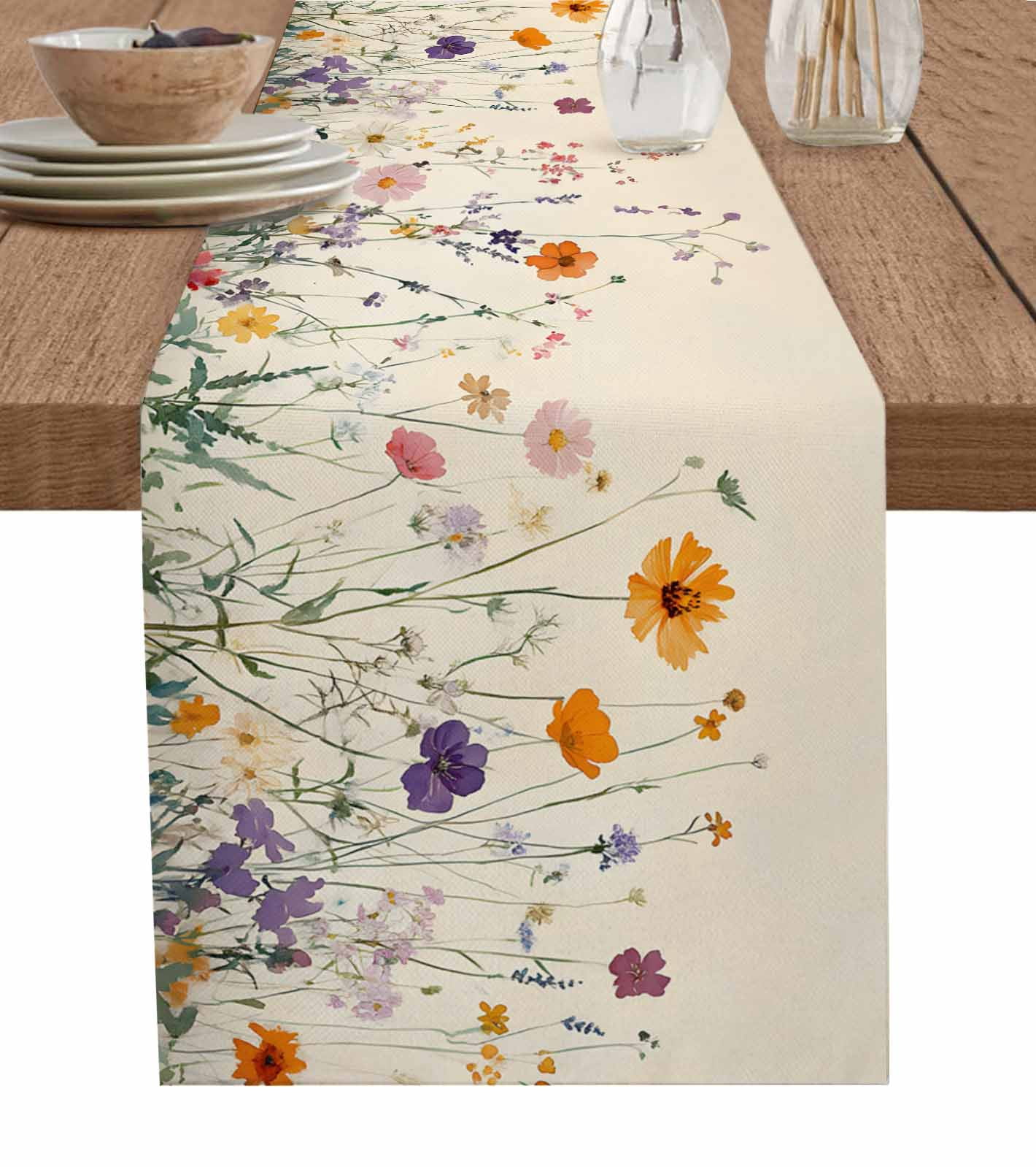 Hokiten Table Runners 108 Inches Long Dress Scarves, Retro Spring Floral Farmhouse Coffee/Dining/Kitchen Table Runner for Living Room, Botanical Flowers Summer 13x108 Inch