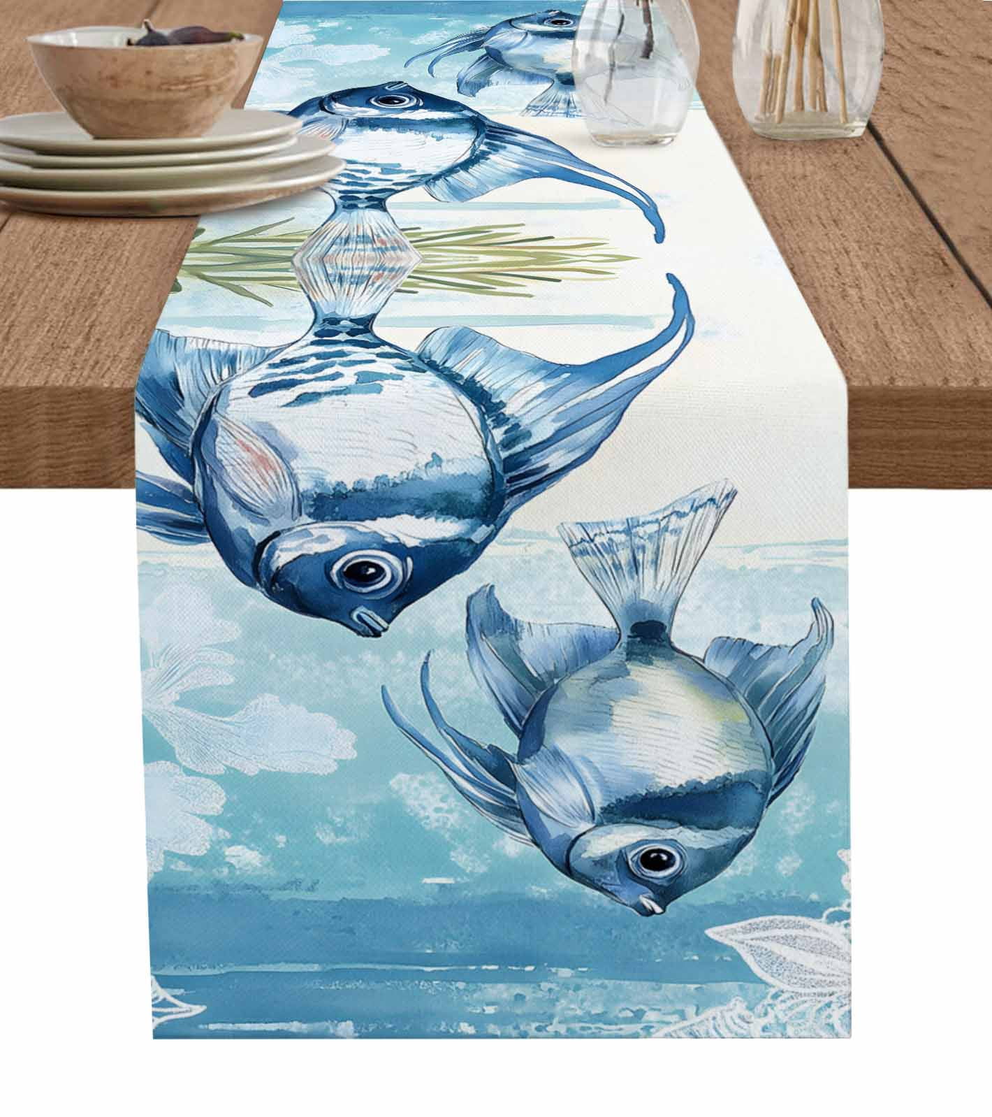 Hokiten Table Runners 108 Inches Long Dress Scarves, Summer Ocean Blue ...