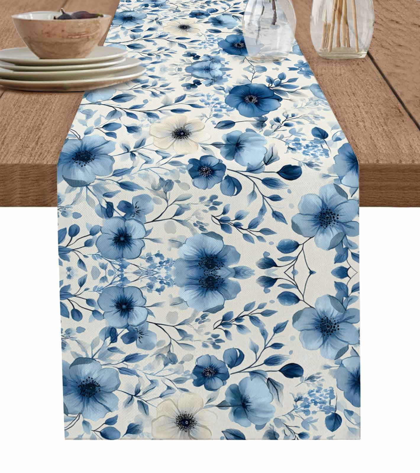 Hokiten Table Runners 120 Inches Long Dress Scarves, Blue Flower ...
