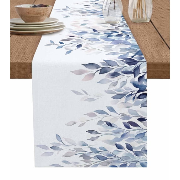 Hokiten Table Runners 120 Inches Long Dress Scarves, Blue Leaves Farmhouse Coffee/Dining/Kitchen Table Runner for Living Room, Spring Botanical Eucalyptus Branches 13x120 Inch