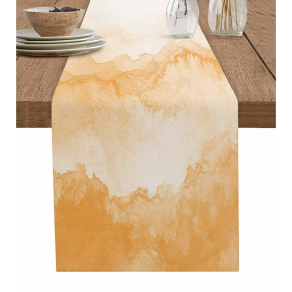 Hokiten Table Runners 120 Inches Long Dress Scarves, Orange Ombre Mountain Farmhouse Coffee/Dining/Kitchen Table Runner for Living Room, Nature Abstract Art Marble Gradient 13x120 Inch