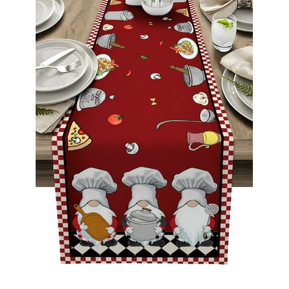 Hokiten Table Runners 120 Inches Long Dress Scarves, Red Chef Gourmet Farmhouse Coffee/Dining/Kitchen Table Runner for Living Room, Checkered Kitchen Cook 13x120 Inch