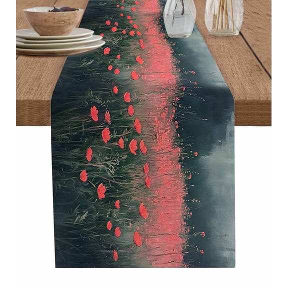 Hokiten Table Runners 120 Inches Long Dress Scarves, Red Spring Floral Farmhouse Coffee/Dining/Kitchen Table Runner for Living Room, Retro Oil Painting Botanical 13x120 Inch