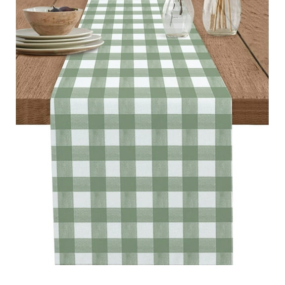 Hokiten Table Runners 120 Inches Long Dress Scarves, Sage Green Buffalo Plaid Farmhouse Coffee/Dining/Kitchen Table Runner for Living Room, Farmhouse Green White Checkered 13x120 Inch