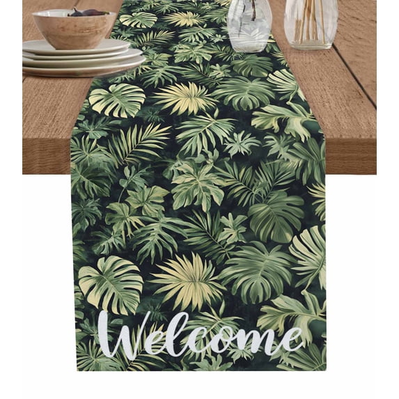 Hokiten Table Runners 120 Inches Long Dress Scarves, Summer Palm Tree Farmhouse Coffee/Dining/Kitchen Table Runner for Living Room, Welcome Tropical Botanical 13x120 Inch