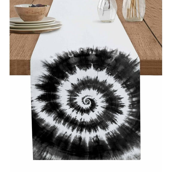 Hokiten Table Runners 36 Inches Long Dress Scarves, Black Gray Ombre Farmhouse Kitchen/Dining Table Runner, Short Coffee Tablerunners, Retro Abstract Tie-dye Tribal Boho 13x36 Inch