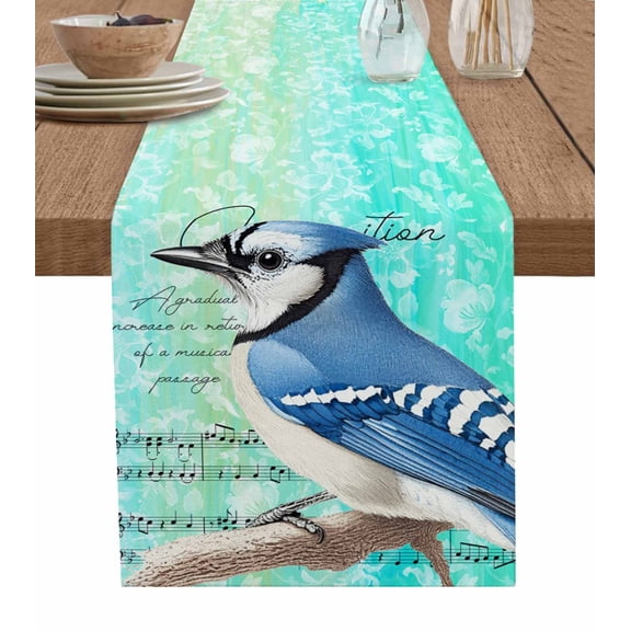 Hokiten Table Runners 36 Inches Long Dress Scarves, Blue Bird Farmhouse Kitchen/Dining Table Runner, Short Coffee Tablerunners, Music Farmhouse Animals Country 13x36 Inch