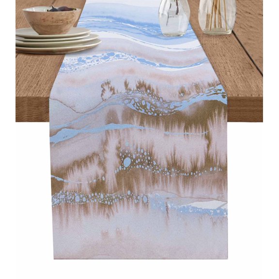 Hokiten Table Runners 36 Inches Long Dress Scarves, Blue Brown Ombre Farmhouse Kitchen/Dining Table Runner, Short Coffee Tablerunners, Abstract Modern Art Fluid Striped 13x36 Inch