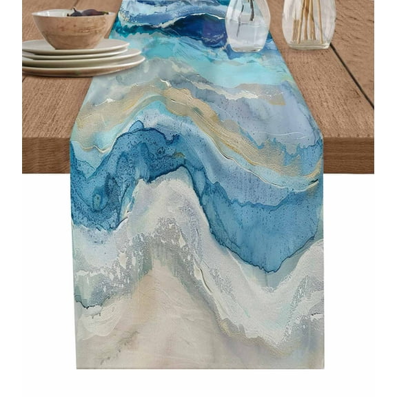 Hokiten Table Runners 36 Inches Long Dress Scarves, Blue Coastal Farmhouse Kitchen/Dining Table Runner, Short Coffee Tablerunners, Summer Beach Nautical Abstract Art 13x36 Inch