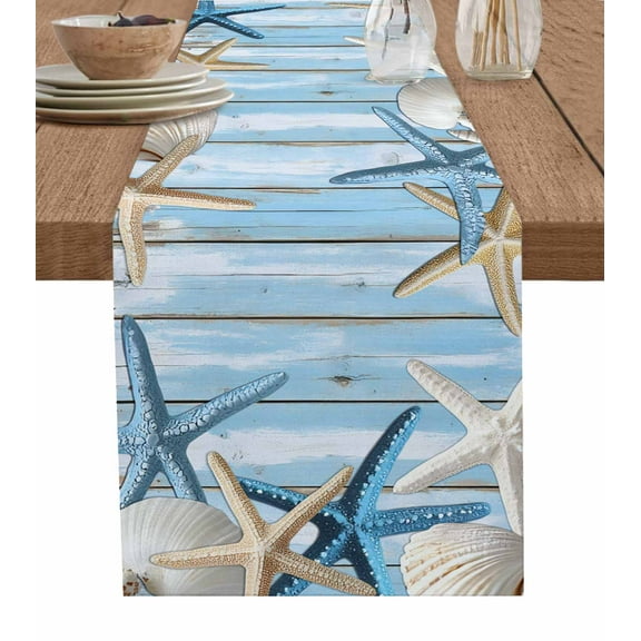 Hokiten Table Runners 36 Inches Long Dress Scarves, Blue Coastal Vintage Farmhouse Kitchen/Dining Table Runner, Short Coffee Tablerunners, Ocean Starfish Farmhouse Board 13x36 Inch